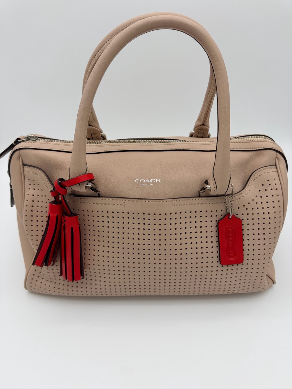 Coach Legacy Perforated Leather Haley Satchel Nude Blush Beige Style 23577